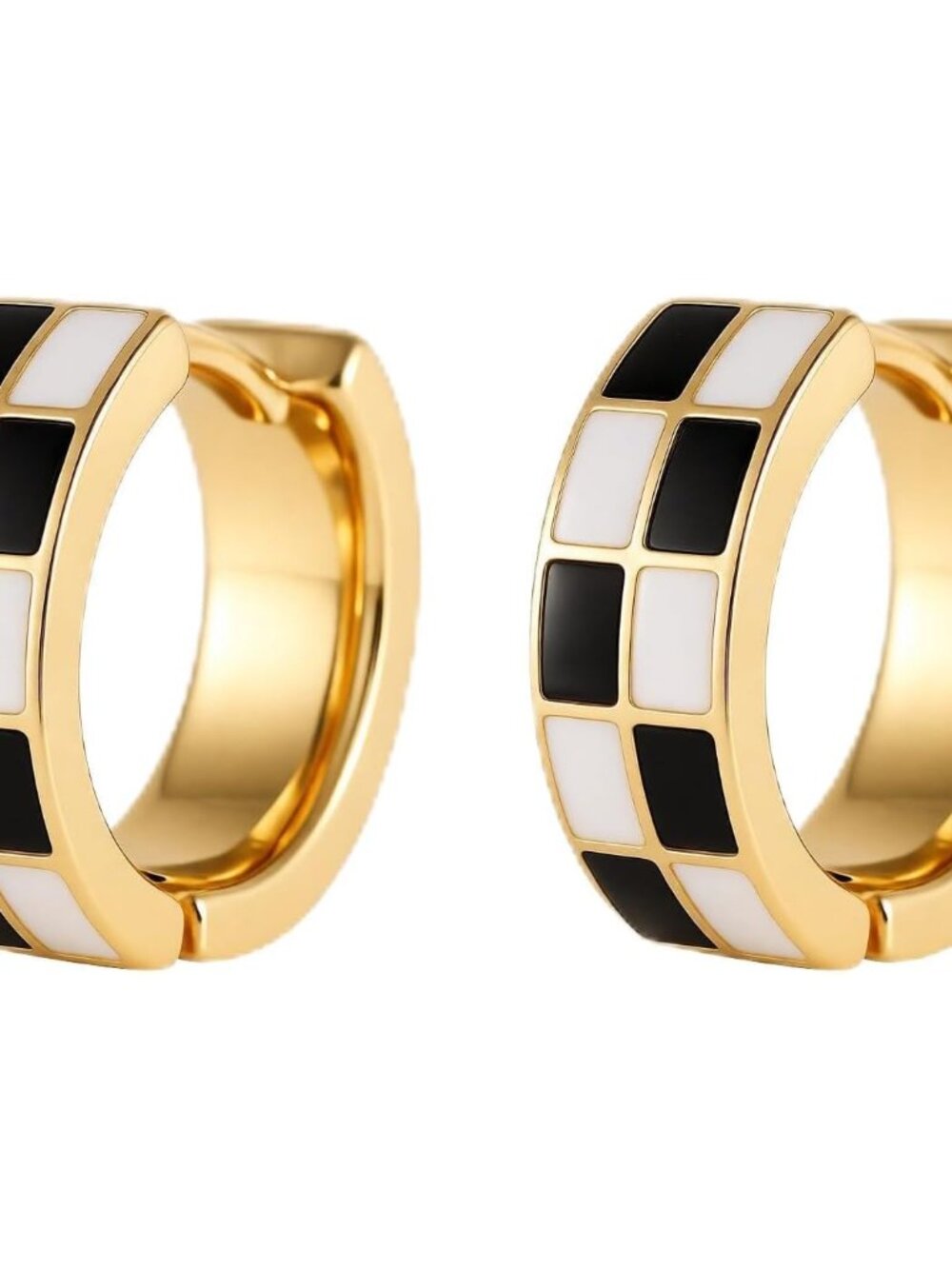 Chic Checker Small Hoop Cartilage Earrings Teacher Earrings for Women；White Blac